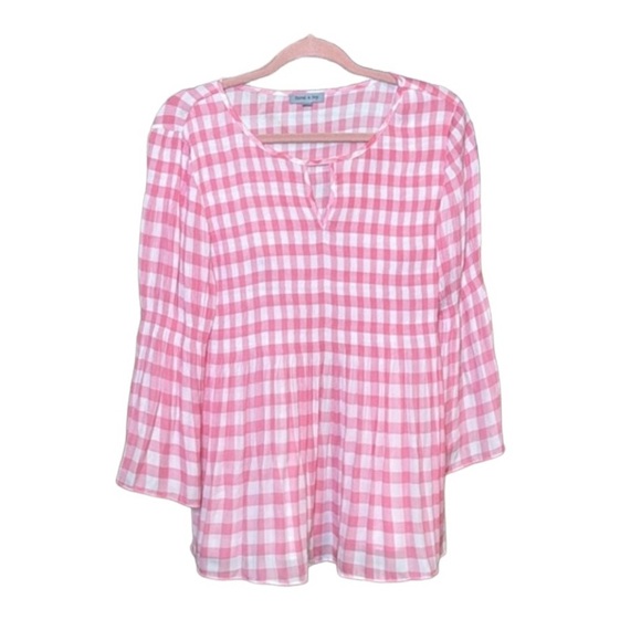 Floral & Ivy Tops - Floral & Ivy | pink & White Gingham Pleated Babydoll Tunic Size M Medium